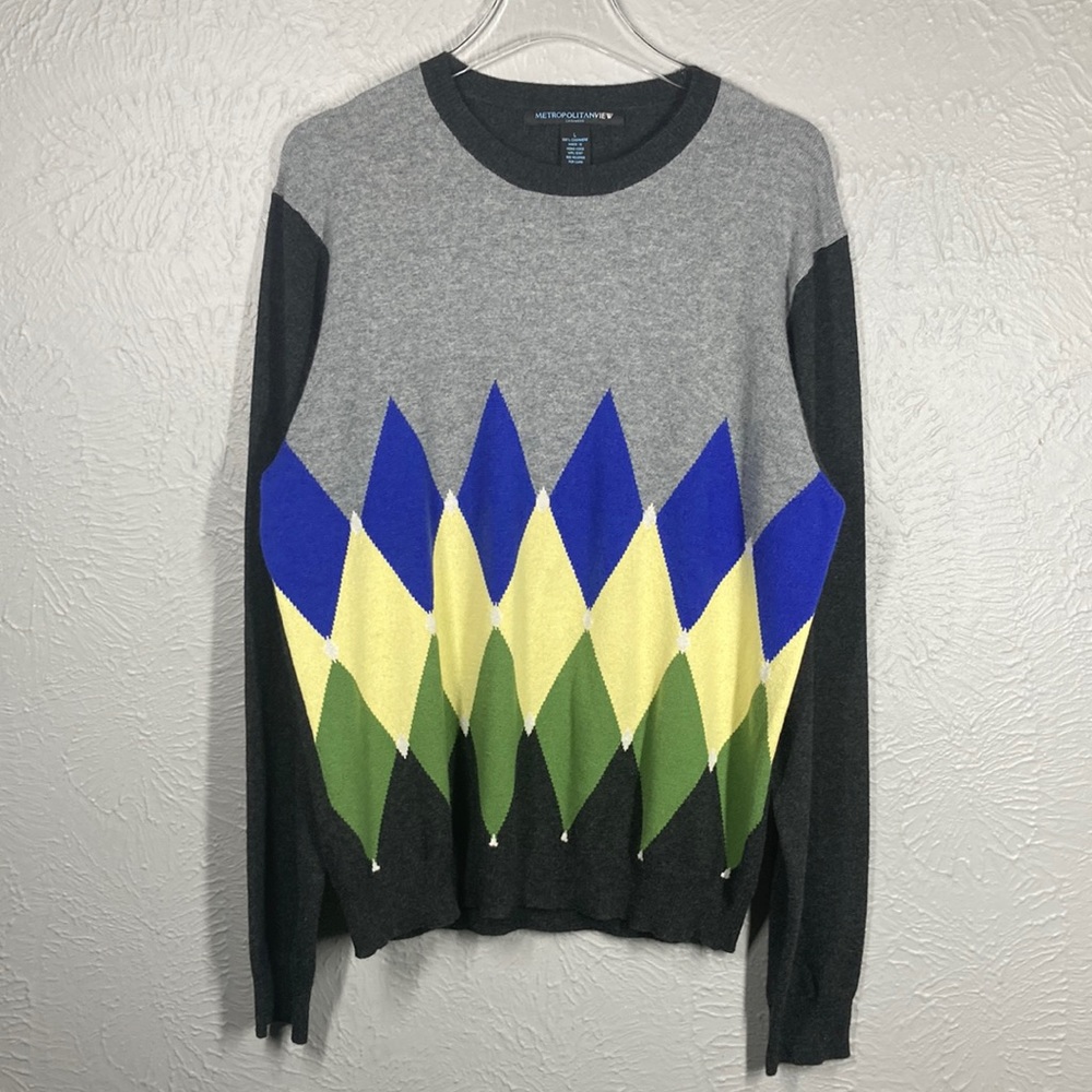 Metropolitan View 100% Cashmere Long Sleeve Argile Sweater Men's Size La…